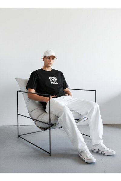 Ltb Short Sleeve Crew Neck Slogan Printed Black T-Shirt