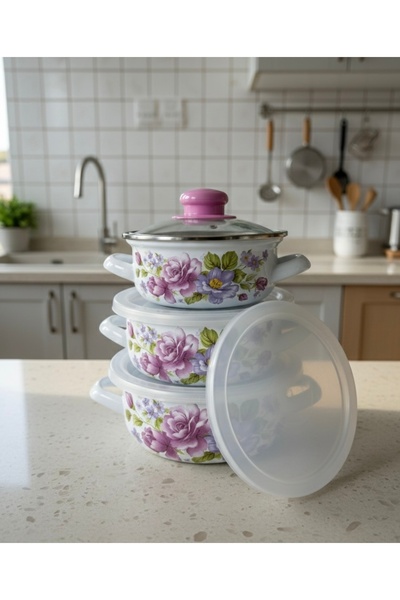 EmayeBurada Enamel Cook Hide Cookware Set 9 Pieces