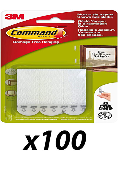 3M 100 PAKET COMMAND Çerçeve Asma Bandı Orta Boy | Duvar Delmeden Askı | İz B...