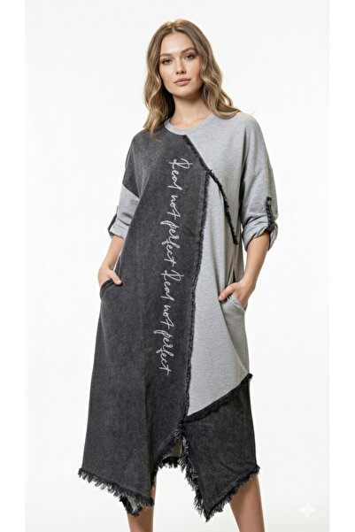 shE tekstil Premium Quality Wide-Fit Denim Garnished Design Dress