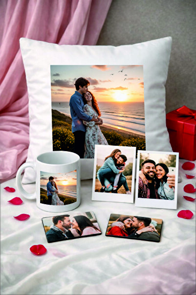 Kişiye Özel Fotoğraflı 6 Parça Anı Hediye Seti - Yastık, Kupa, Magnet ve Fotoğraf Baskısı