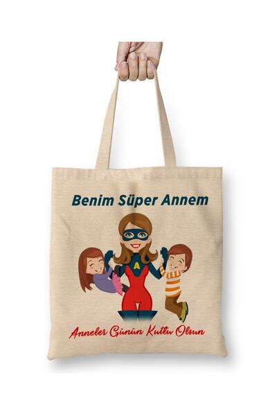 Toyaso هدية عيد الأم للأمهات، حقيبة قماشية بيضاء سوبر مام، حقيبة تسوق بمقبض ط...