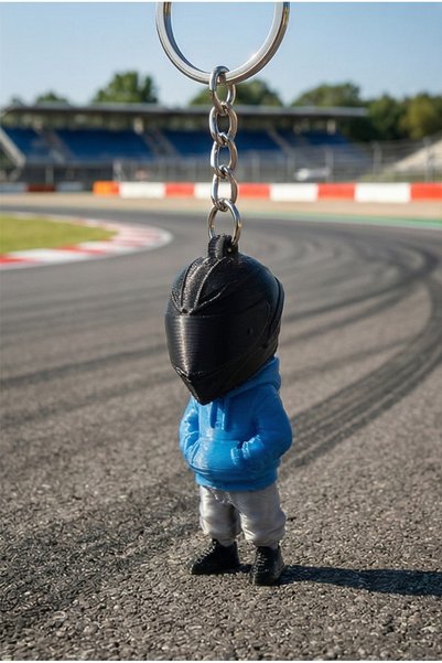 Ceery Street Style Biker Keychain with Blue Sweatshirt and Helmet Character Decorative Bag and Key Ornament
