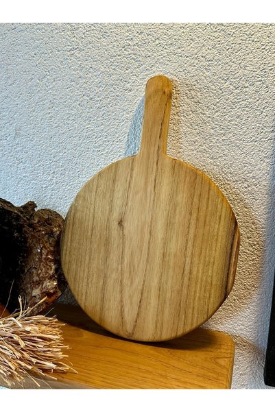 Carveni Natural Wooden Round Cutting and Presentation Board – 33 cm Length, 22 cm Diameter