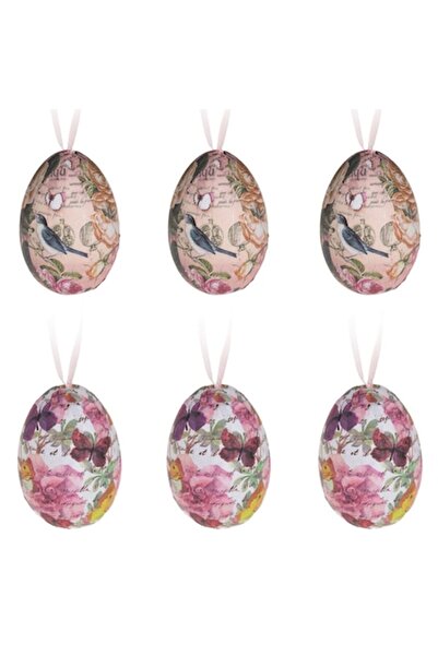 OEM Ouă decorative de Paște cu flori și păsări vintage din hârtie 5 cm - 6 buc
