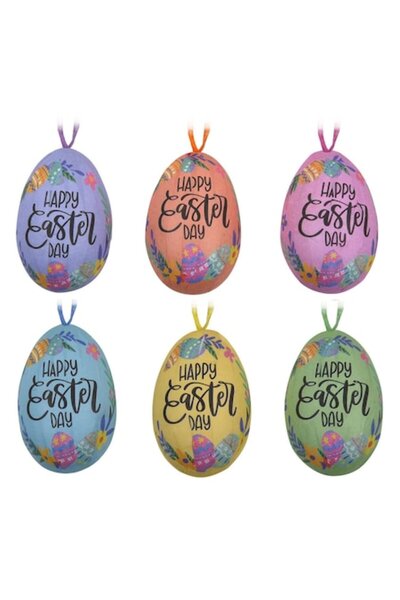OEM Ouă decorative colorate de Paște cu imprimeu „Paște fericit” 5 cm - 6 buc