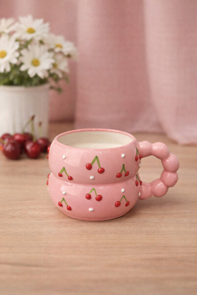 İZart Special Embossed Fully Handmade Ceramic Mug with Cherry Pattern on the ...