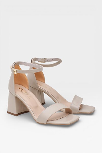 Cochines Sandale de damă din piele lăcuită, bej, nude, cu bretele, pantofi cu...