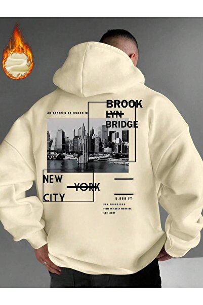 WESTİMO سويت شيرت بقلنسوة كبير الحجم مطبوع عليه 3 خيوط من Brooklyn Bridge للرجال