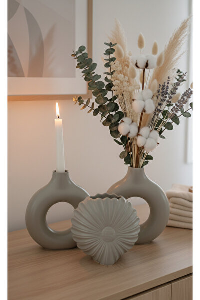 DUYGU SÖĞÜT TASARIM 2'li Halka Şamdan(Mumluk) ve Papatya Vazo