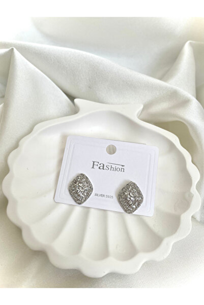 stainless steell أقراط فضية على شكل رومب مرصعة بالكامل بالأحجار الكريمة