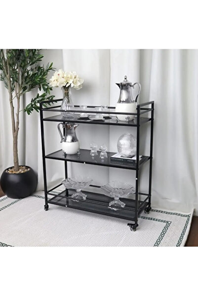 private house Modern 3-tier serving and hospitality trolley with black glass ...