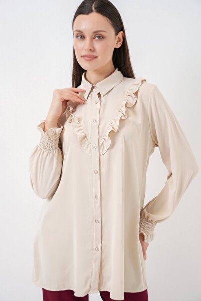 COjans Ruffled Long Shirt Tunic 5986 - Cream