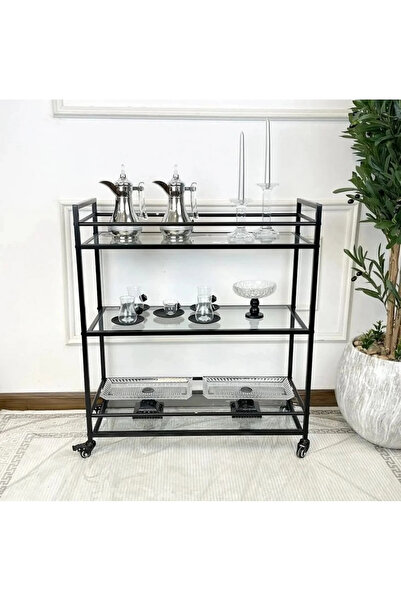 private house Modern 3-tier serving and hospitality trolley with black glass ...