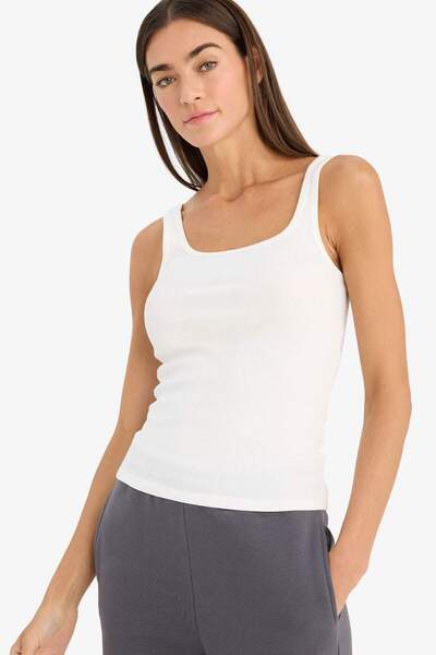 DeFacto Тънка прилепваща блуза с ребрист деколте E5540AX26SP