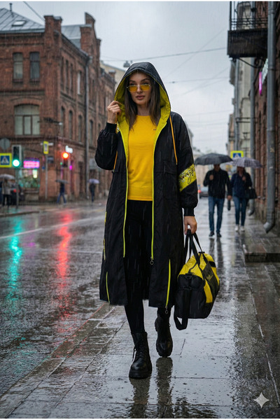 shE tekstil Wide-Fit Raincoat with Fine Aster Pattern