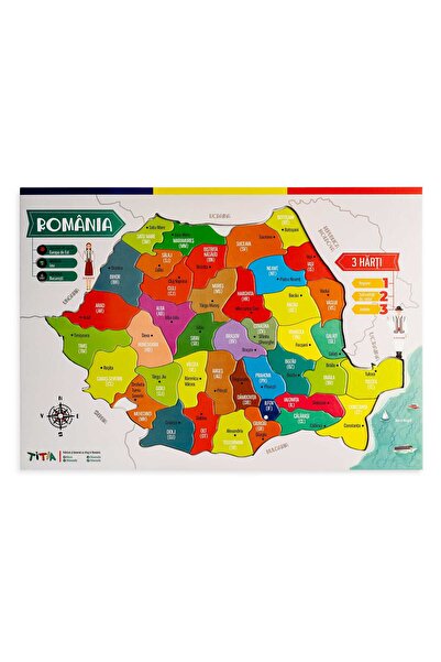 TITIA Puzzle Construiește România, cu 3 straturi, în șablon, cu revistă, 85 d...