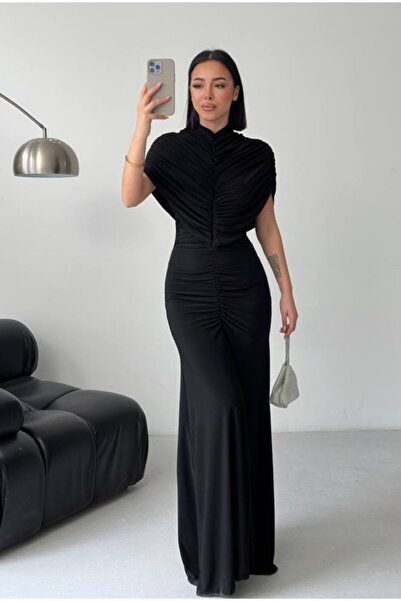 MEECY Zr Model Cape Drawstring Detail Dress