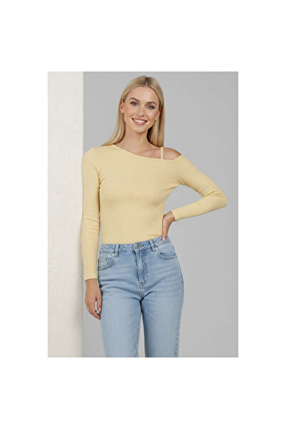 karadağsb Μπλούζα με κορδόνι με έναν ώμο κίτρινο T4328