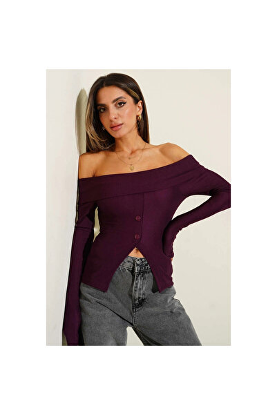 karadağsb Μπλούζα με κουμπιά με γιακά Madonna Plum t4329