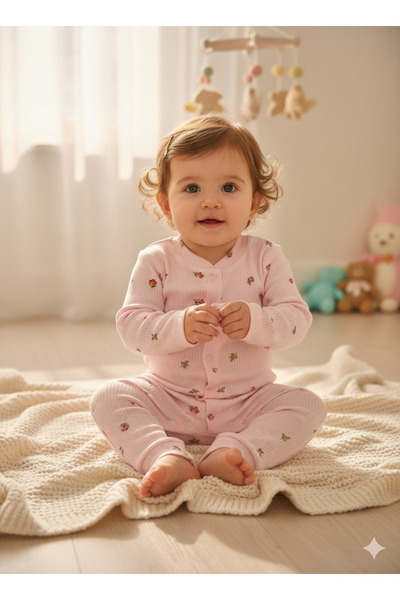 Nayinom %100 Pamuk Yumuşak Dokulu Fitilli Kumaş Lale Desenli Kız Bebek Tulum