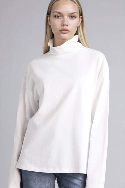 DeFacto Relax Fit Half Turtleneck Premium T-Shirt G9576Ax26Sp