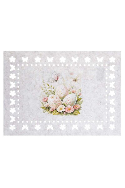 OEM Suport Farfurie din Fetru Bej cu Model Oua de Paste & Fluturi 40x30cm