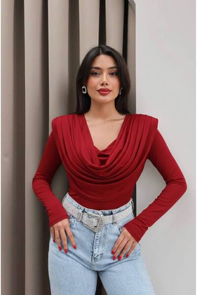 MEECY Zr Model Front Draped Collar Blouse