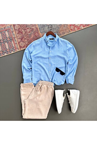 tiggir moda Men's Crinkle Linen Shirt Pants Set