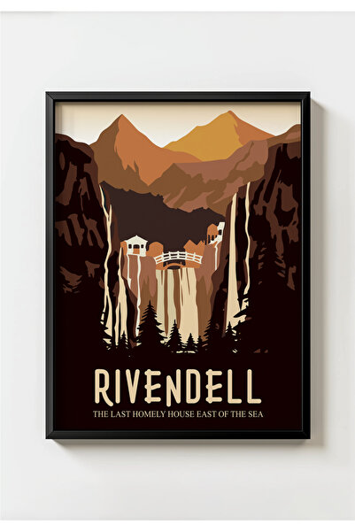 MIOVI WORKS Rivendell |   Poster vintage cu Stăpânul Inelelor, înrămat negru ...