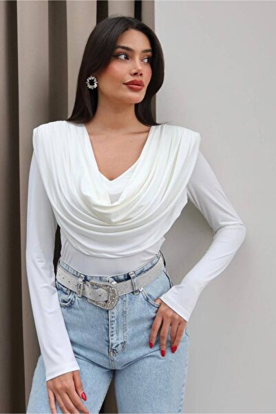 MEECY Zr Model Front Draped Collar Blouse