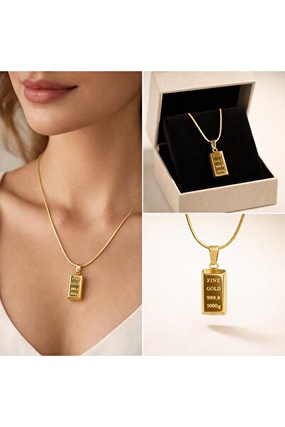 Focus Külçe Altın Model Paslanmaz Çelik Kolye Özel Kutulu