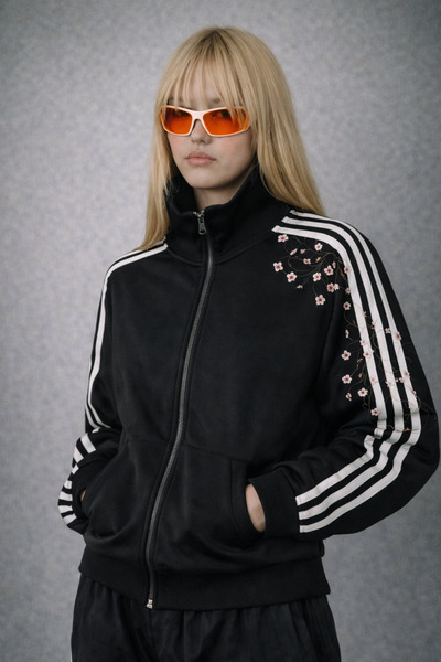 Gofeel Çiçek Nakışlı Şeritli Unisex Fermuarlı Ceket