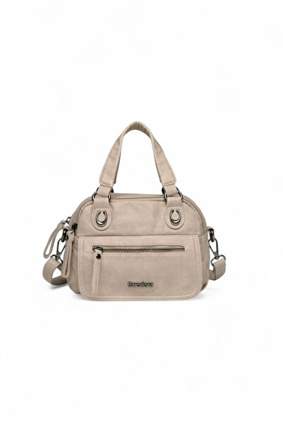 21Kbarcelona Dark Beige Women's Handbag with Logo Detail Brc-1933