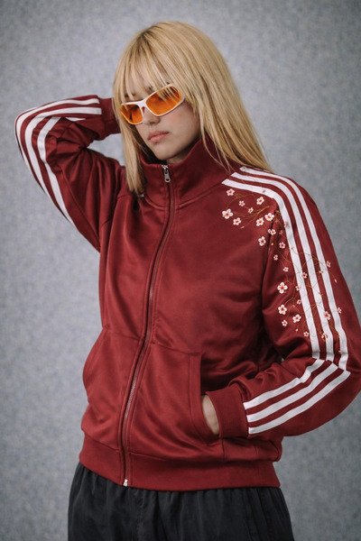 Gofeel Çiçek Nakışlı Şeritli Unisex Fermuarlı Ceket