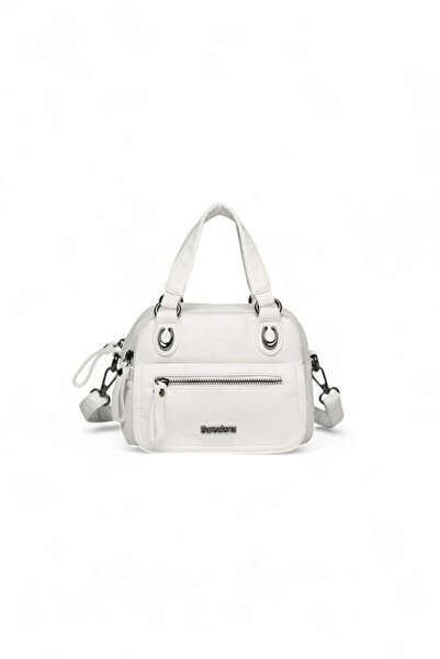21Kbarcelona White Women's Handbag with Logo Detail Brc-1933