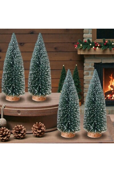 Kuzey 4 Pcs Mini Snowy Christmas Tree 12 cm Mini Snowy Christmas Tree 12X6 cm...