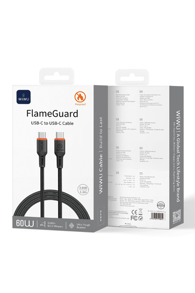 WIWU FlameGuard C-C Charging Cable – Flame-Retardant, Braided, 60W Fast Charging 1.2m