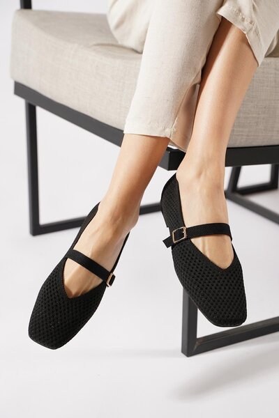 Moda Pie Senferte Πλεκτά Γυναικεία Παπούτσια Μπαλέτου Μαύρα