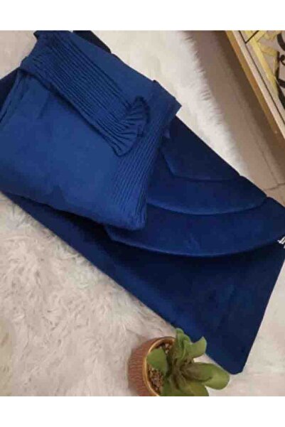 Gerenic طقم صلاة نسائي أزرق مخملي يتكون من سجادة وشرشف صلاة.