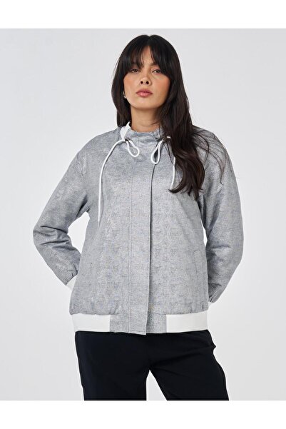 Kayra High Collar Jacquard Jacket Dark Gray