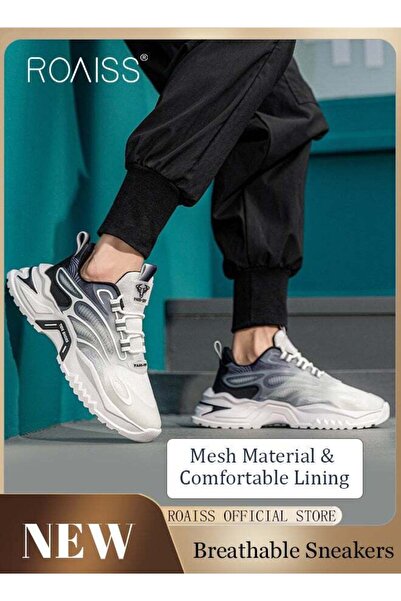 ROAISS Men Stylish Chunky Sneakers, Lace up Non Slip Platform Shoes, Low Top ...