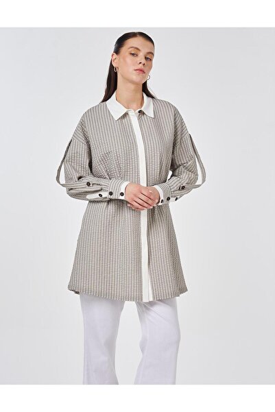 Kayra Pens Detailed Cotton Tunic Dark Brown