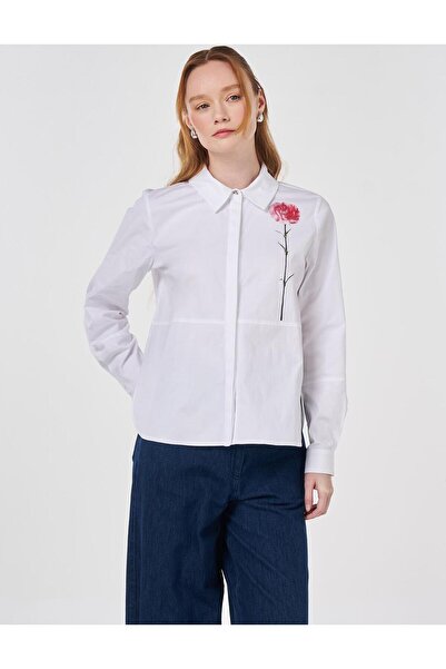 KYR Floral Print Detailed Cotton Blouse Optical White