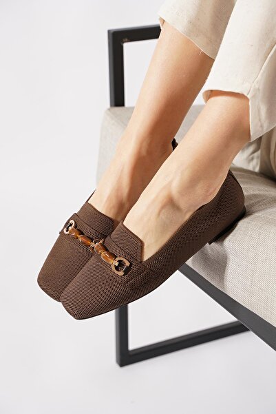 Moda Pie Ferdes Bocuk Buckle Knitwear Women's Ballerina Brown