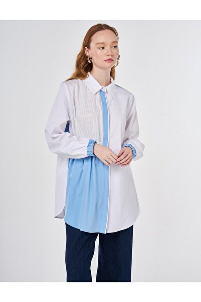 Kayra Color Blocked Cotton Tunic Optical White