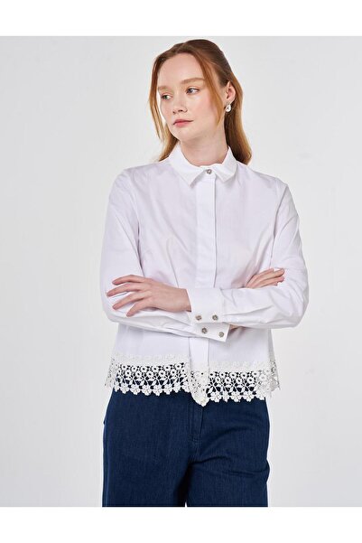 Kayra Lace Embellished Cotton Blouse Optical White