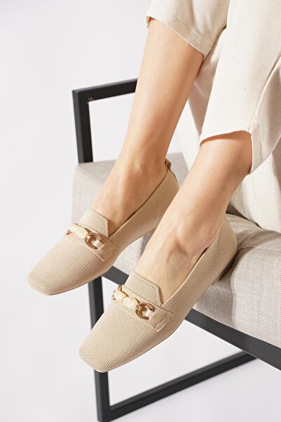 Moda Pie Ferdes Bocuk Buckle Knitwear Women's Ballerina Beige