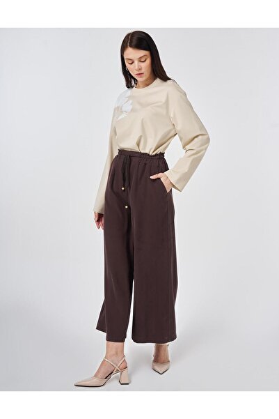 KYR Wide Leg Rayon Trousers Dark Brown