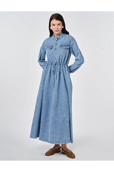 Kayra Denim Dress with Pocket Flap, Towel Wash